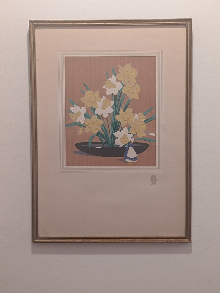 "Daffodils with Delft Figurine" - Alfred J. Casson