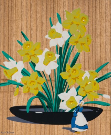 "Daffodils with Delft Figurine" - Alfred J. Casson